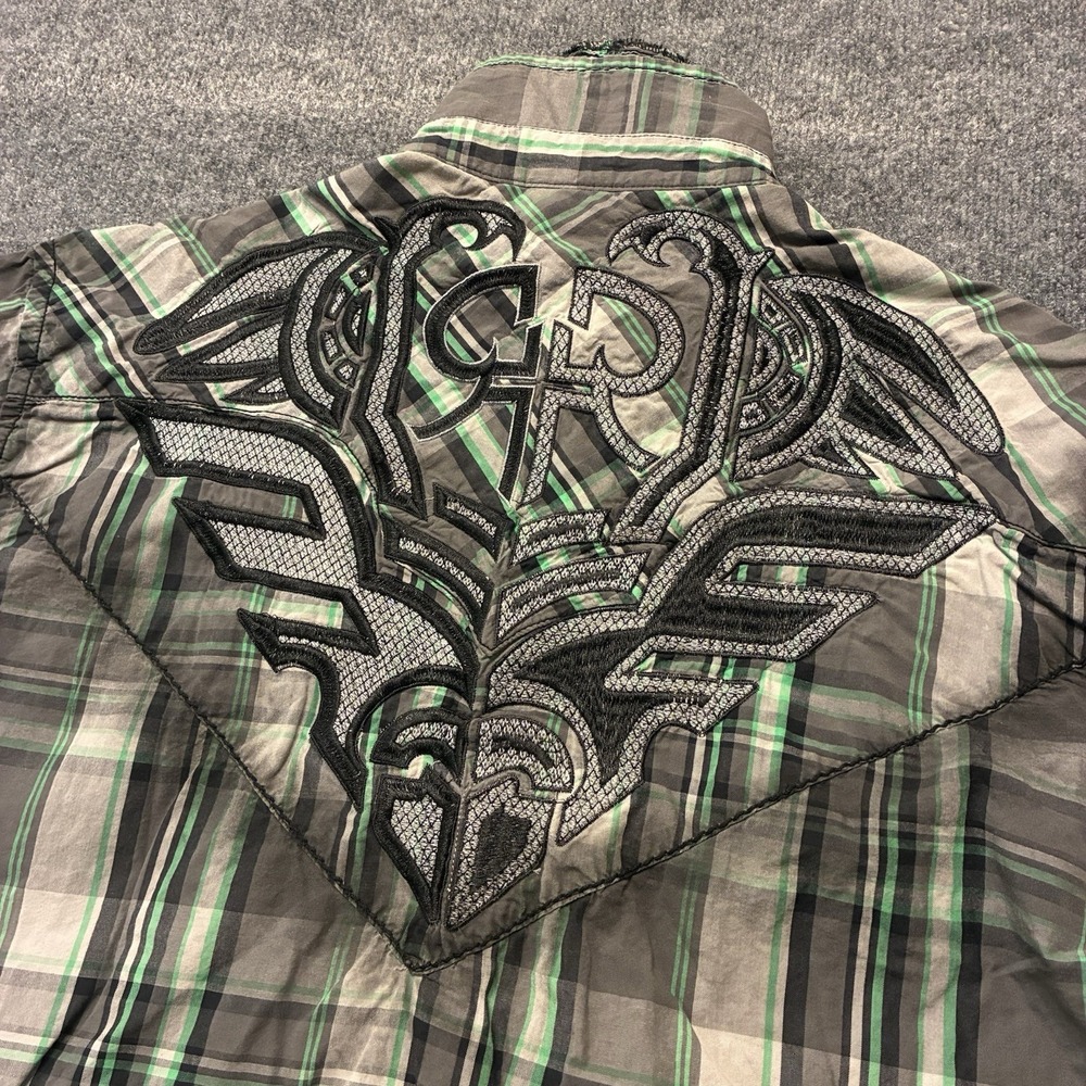 Buckle Roar Gaucho Embroidered Plaid Cowboy Button Shirt Mens 3XL Cotton